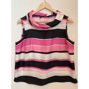 Talbots Petites Portrait Collar Sleeveless Pink Black Blouse Top 12p